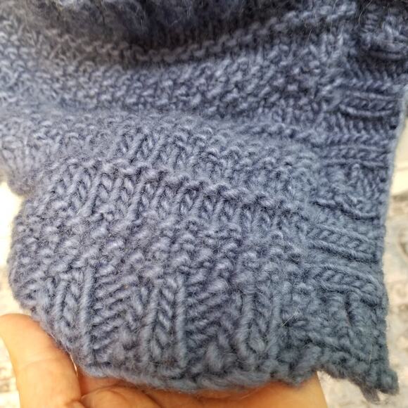 Aran Style Womens Cardigan Sweater Blue Wool Chunky Knit Long Pockets Fits Sz L - Picture 10 of 13